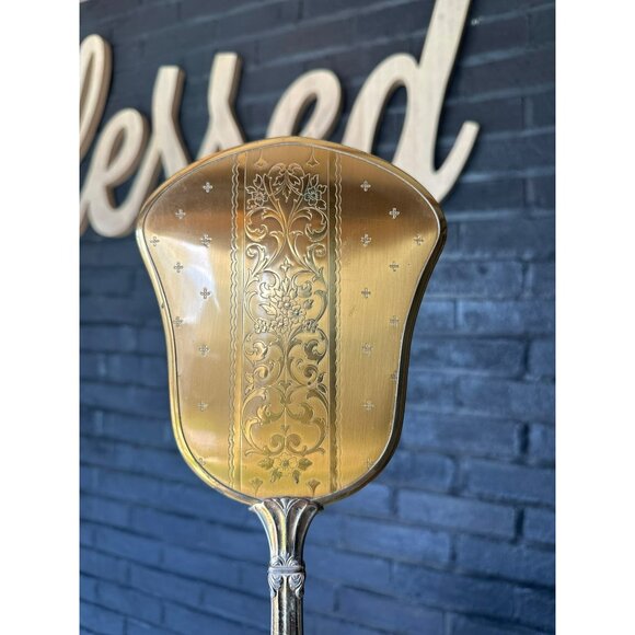VTG Handheld Vanity Mirror & Brush Set Gold-Toned Floral Ornate Design Hollywood - Picture 5 of 7
